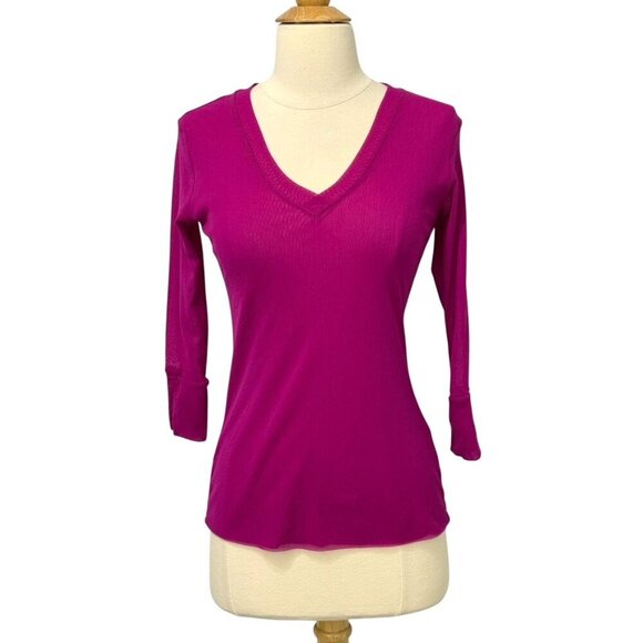 Petit Pois by Viviana G Mesh Long Sleeve V-Neck Top Fuchsia Purple Y2K Size M - Picture 1 of 9